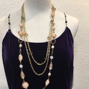 Blush Patterned Beads w/3Gold Toned Design Strands